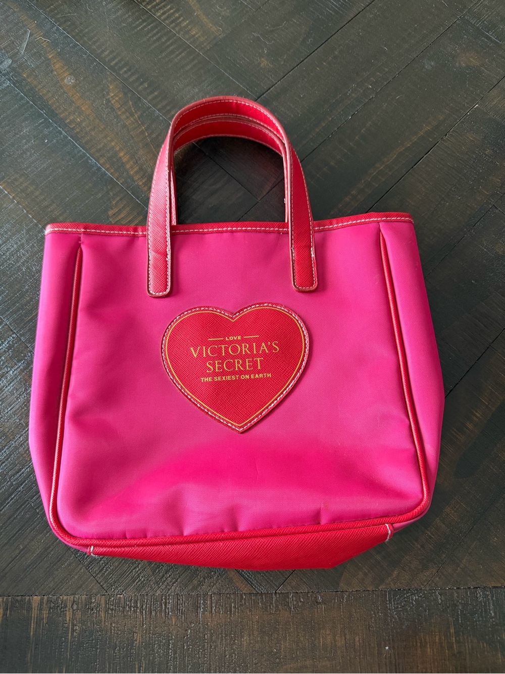 Victoria's Secret Hot Pink Tote with Red Heart Patch